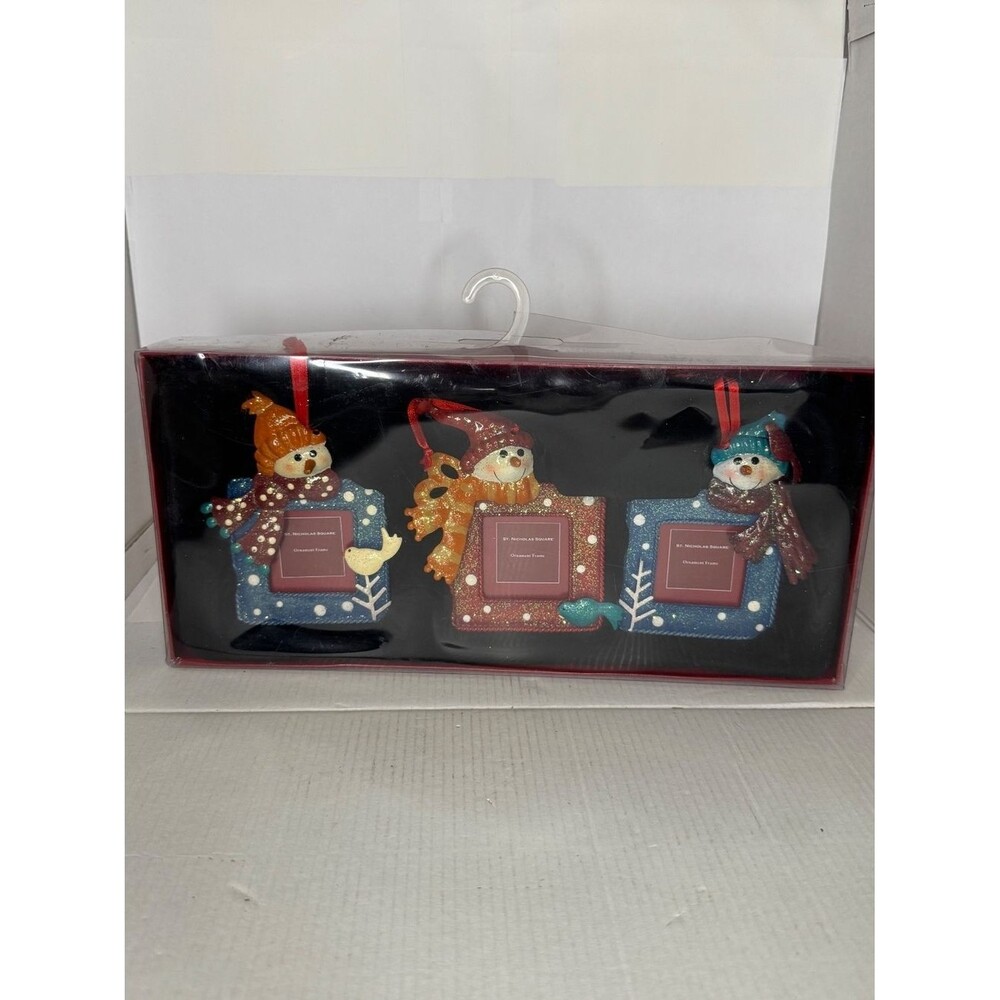 Set of 3 snowman photo frame ornaments